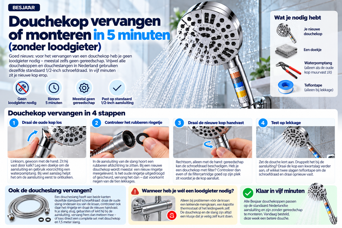 Douchekop zelf vervangen in vijf minuten, zonder loodgieter