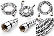 Details van de Besjaar doucheslang: chromen koppelingen met ½"-schroefdraad en flexibele spiraal