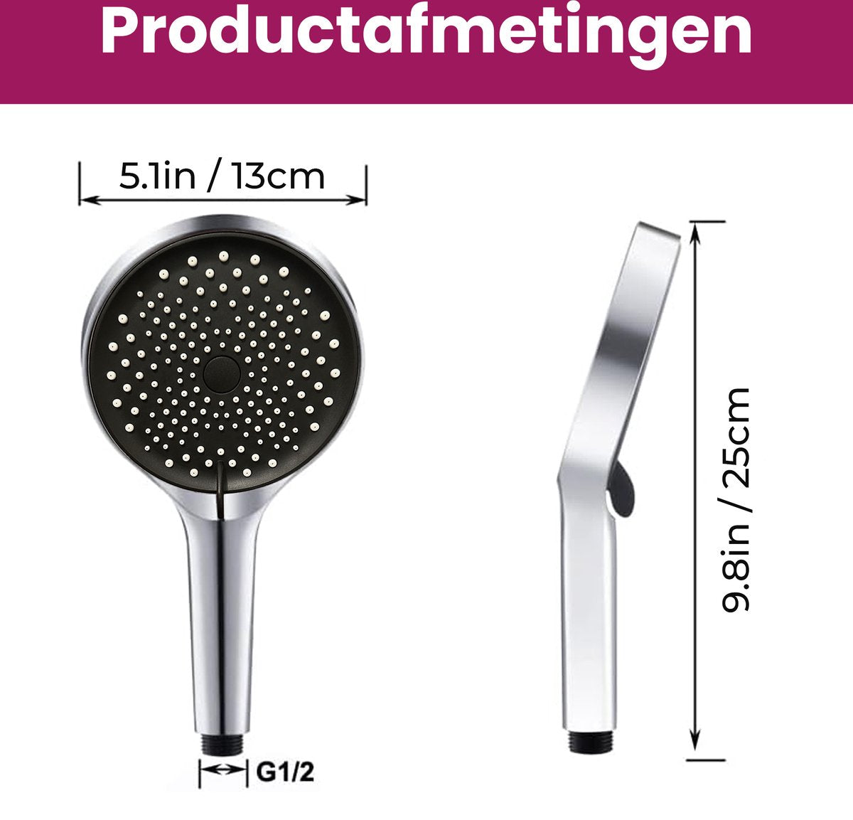 Luxury hand shower – high pressure – 3 modes – chrome — alternate product view